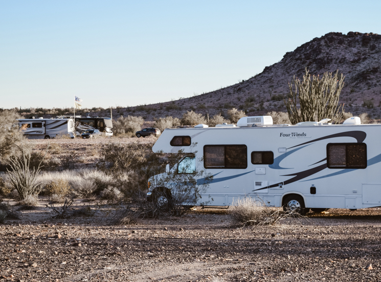 Camping in BLM outside of Quartzsite in our RV